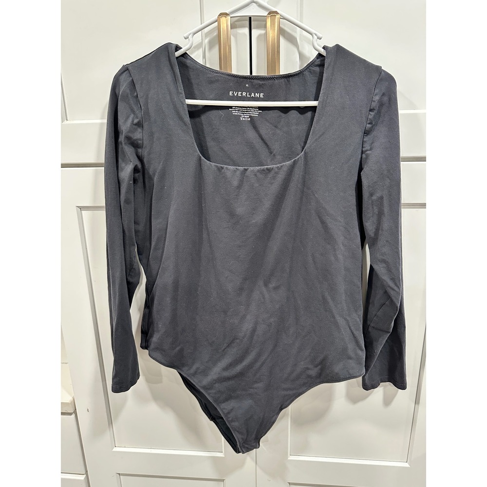Everlane Square Neck Long Sleeve Bodysuit Women's XL Black